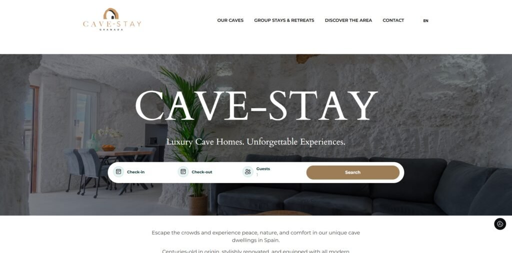 Cave-Stay website homepage, luxury cave homes in Huéscar