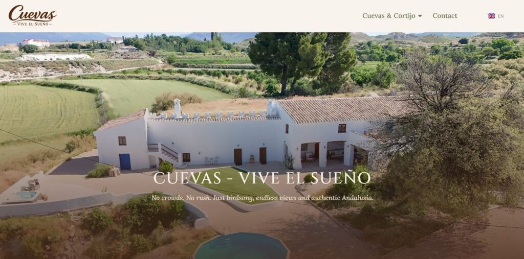 Cuevas Vive el Sueño website homepage, cave-house stay in Galera