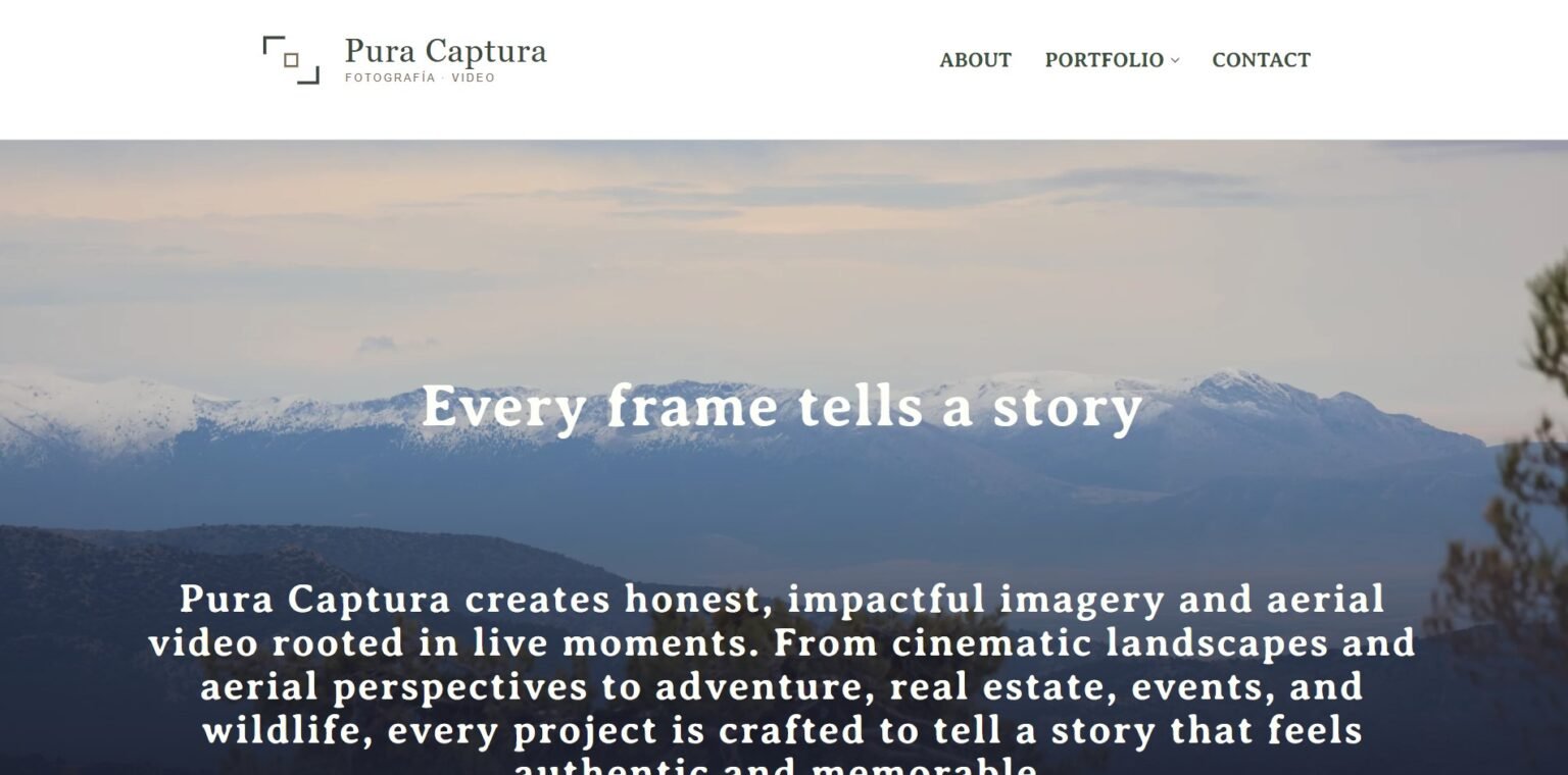 Pura Captura website homepage, a photography portfolio